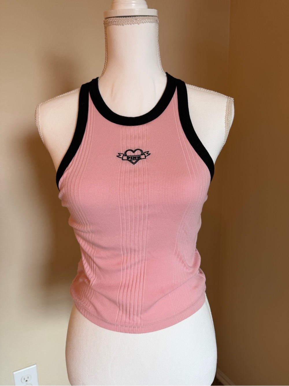 PINK Victoria's Secret Pink Ribbed Tank with Black Trim